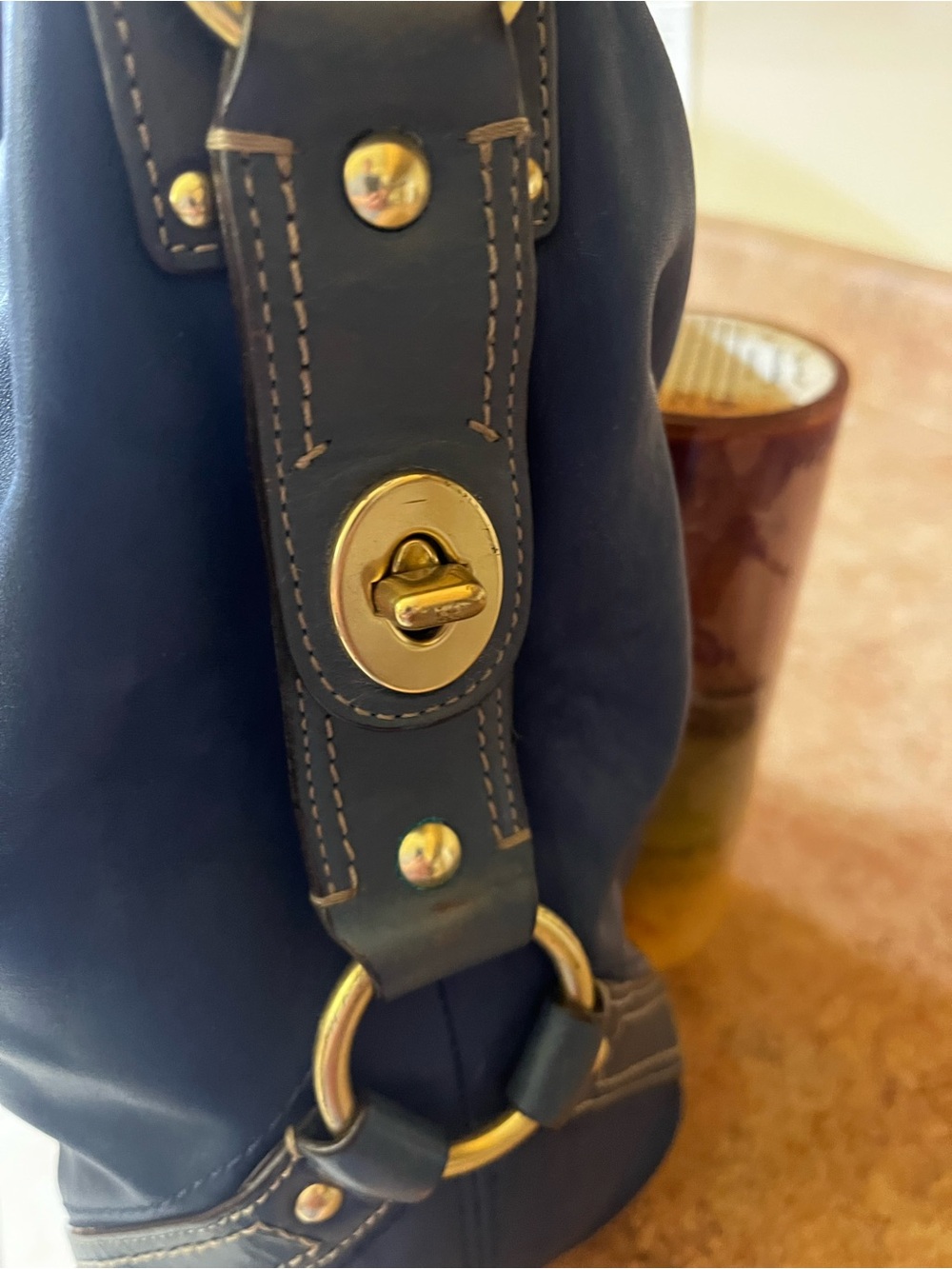 Coach Navy Leather Shoulder Hobo with Brass Hardware - Picture 6 of 14